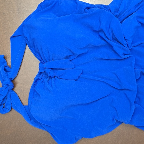 AQUA GREEN Royal Blue Halter Romper One Piece Swim Suit L - Picture 2 of 8